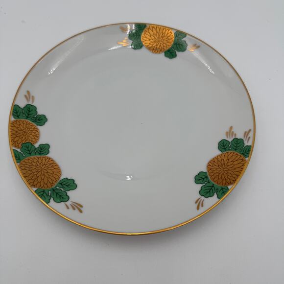 Fitz and Floyd Dessert Plates Gold Flowers with Green Leaves & Gold Trim Set/6 - Picture 5 of 12